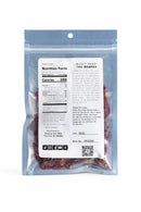 A clear resealable bag of Blazing Star BBQ Reaper Burnt Ends Smoked Beef Jerky with a white label displaying nutrition facts, ingredients, and a brief product description on the back. This spicy beef jerky from Blazing Star BBQ delivers bold flavors made with real Carolina Reaper peppers—perfect for those who crave intense heat in every bite.