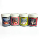 Four jars of SALTOPIA Infused Sea Salts are lined up on a white background. The Saltopia Ultimate Carnivore Salts set features Smoked Applewood, Maple Hickory, Lemon Pepper, and Garlic Salt—an ideal BBQ gift for any salts lover.