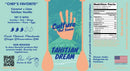 The Culture Hot Sauce Tahitian Dream label features a handprint, tropical design, ingredients, suggested foods, and nutrition facts. The text highlights flavors such as coconut lime hot sauce and Tahitian vanilla hot sauce. The packaging also includes Culture Hot Sauce branding and details about their social mission.