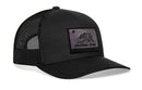 The Haka Hat California Flag Trucker Hat by Haka Hat is a black tactical snapback with mesh panels, a curved brim, and a front patch featuring a bear and "California Local.