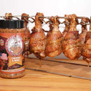 Cattleman's Brand Chicken & More Seasoning – Texas-made herb and garlic blend in 16 oz. bottle pictured with chicken legs.