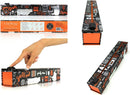 The ChicWrap BBQ Grill Aluminum Foil Refillable Dispenser (12" x 30') by ChicWrap is shown from multiple angles. A hand demonstrates the built-in cutter on the black box, which features orange and white BBQ-themed graphics and text.