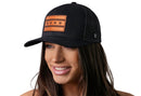 The Haka Hat Chicago Flag Trucker Hat Leather in black features a faux leather patch and small H logo, and is part of the HAKA signature 5.0 trucker collection.