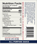 Nutrition facts label for Tuffy Stone Original BBQ Sauce with Chipotle by Tuffy Stone, displaying calories, ingredient list, nutritional information, and manufacturer details. Features a blue, white, and red color scheme with clearly organized sections for each category. 16 fl oz (473 mL) bottle.