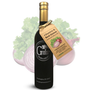 A dark bottle of Georgetown Olive Oil Co. CILANTRO & RED ONION Infused High Polyphenols Extra Virgin Olive Oil is displayed elegantly, featuring a tag and accompanied by images of fresh cilantro leaves and a vibrant red onion in the background.