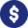 A white dollar sign symbol centered on a solid blue circular background.