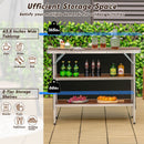The DirectDeals Folding Camping Table with 2-Tier Open Shelves for Outdoor BBQ doubles as a prep table, holding up to 165 lbs on top and 66 lbs below; graphic labels help organize all your essentials.