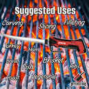 Butcher BBQ Cordless Electric Knife - Carving and BBQ Knife shown on a grill background, highlighted with suggested uses: carving, filleting, slicing, turkey, ham, roast, bread, fish, brisket slicing, vegetables, and ribs. Featuring the Butcher BBQ brand logo in the corner and designed as a cordless electric knife for ultimate convenience—your new go-to tool for every backyard BBQ feast.