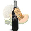 A dark bottle of Georgetown Olive Oil Co. CUCUMBER MELON White Balsamic Vinegar, barrel aged in Modena, Italy, with a tan tag is set in front of sliced cantaloupe and cucumber. The bottle displays the Georgetown Olive Oil Co. logo and showcases the vinegar’s delicate sweetness.