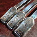 Custom 16-inch BBQ tongs with logo featuring dual grip design and soft-touch handle