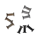 Four sets of Messermeister Custom Mod Kit Handle Hardware in bronze, silver, dark gray, and black—ideal for upgrading any knife handle—are shown arranged on a plain white background.