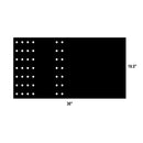 The DDR Fab Heavy Duty Tuning Plate for Offset Smoker, measuring 36″ long by 19.5″ wide, features a black rectangular design with evenly spaced rows of small white circles on the left side and fewer circles arranged in two center columns—ideal for achieving optimal heat balance in your offset smoker.