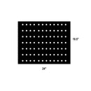 The DDR Fab Heavy Duty Tuning Plate for Offset Smoker, measuring 24 inches long by 19.5 inches wide, is shown in black with evenly spaced holes against a white background—resembling a robust rectangular pegboard used to achieve heat balance.