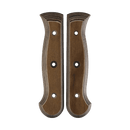 The Messermeister Custom Russet Mod Kit Handle - Large features two symmetrical, contoured brown scales with ergonomic edges and three holes each, shown side by side on a white background.