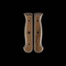 Upgrade your Messermeister Custom Collection blade with the Messermeister Custom Russet Mod Kit Handle - Small—two matching russet handle scales with curved edges and three holes each, ideal for a custom mod or replacement.