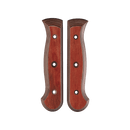 Two Messermeister Custom Terra Mod Kit Handles (Medium) in sustainable reddish-brown material, each with rounded edges and three attachment holes, displayed side by side on a white background.