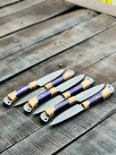 The Texan Knives Best Japanese Knife Set features a 13" forged stainless steel chef knife with an olivewood and epoxy resin handle plus leather sheath—an elegant addition to any kitchen.