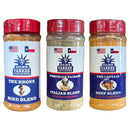 Three jars of Damn Yankee Texas BBQ seasonings in a gift set on a white background