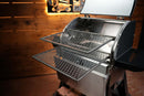 Two metal slide-out rack system grill grates from the Pimp My Grill® Gen2 Slide-Out Rack System - 2 Racks pulled out from a pellet grill for two-level cooking.