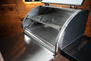 Two stacked Pimp My Grill® Gen2 Slide-Out Rack System - 2 Racks installed inside a Camp Chef Woodwind 24 pellet grill with the lid open.