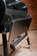 Pimp My Grill® Tactical Stainless Folding Front Shelf attached to a Recteq Patio Legend 410 grill, shown in the folded-down position.