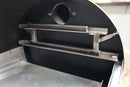 Two empty metal Pimp My Grill® Gen2 Slide-Out Rack System racks are installed on the rails inside the Grilla Grills Silverbac barrel.