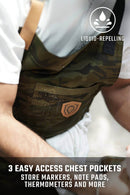 Dalstrong Kitchen Rambo camo apron with adjustable straps and multiple pockets perfect for bbq or grilling at DDR BBQ Supply