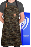 Dalstrong Kitchen Rambo camo apron with adjustable straps and multiple pockets perfect for bbq or grilling at DDR BBQ Supply