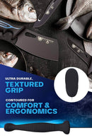 Dalstrong Night Shark 3-Piece Knife Set – Hunting & Cooking Knives with Gut Hook, Boning Knife, and Mini Cleaver more details on handle