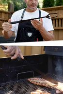 Dalstrong Shadow Black Carving Set – Titanium BBQ Knife and Fork Set for Slicing and Serving in use