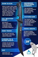 Dalstrong© Butcher Knife 10" Night Shark Series list of features and how to use. 