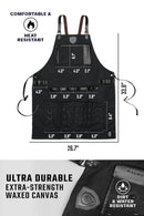 Dalstrong Heavy-Duty Waxed Canvas Pitmaster Apron with leather straps and utility pockets measurements