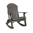 The Kanyon Living Adirondack Rocking Chair Deluxe Driftwood Grey by Kanyon Living features wide armrests, a slatted back, and curved rockers, and is displayed against a plain white background.