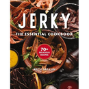 Cover of the hardcover book Jerky: The Essential Cookbook with Over 50 Recipes for Drying, Curing, and Preserving Meat, featuring bowls of assorted jerky and a label stating 70+ Delicious Recipes.