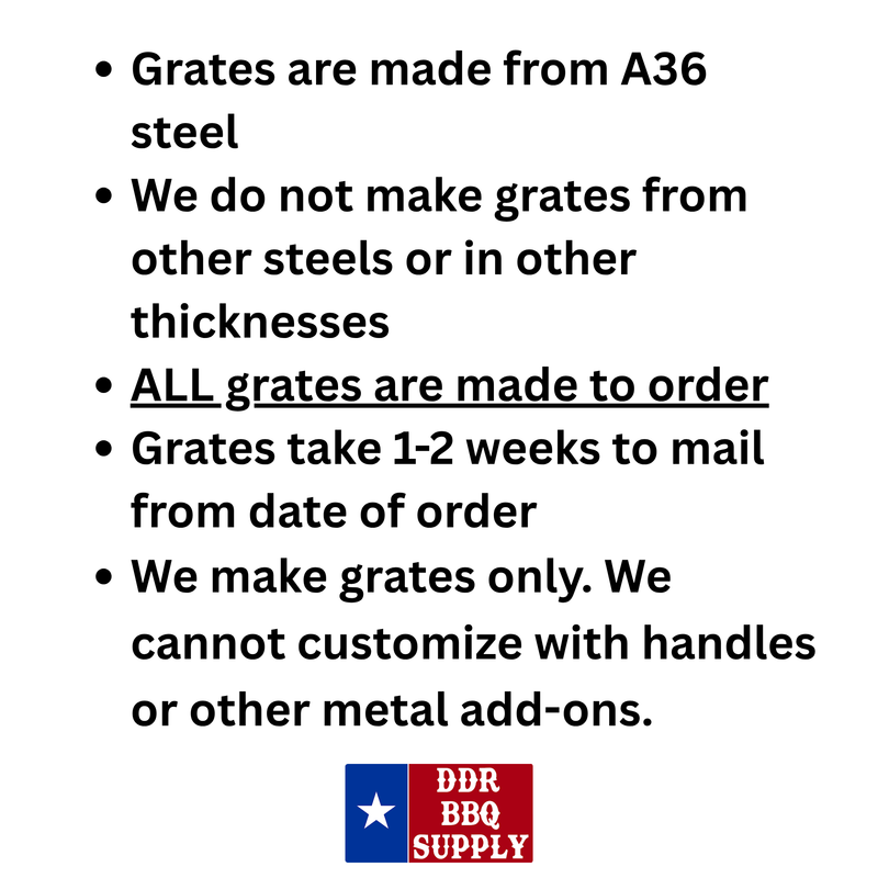 FAQ for custom grill grates for offset smokers, pellet grills and gravity fed smokers