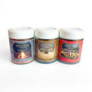 The SALTOPIA Gift Set "FOODIE AFICIONADO" features three infused sea salts—Hickory Smoke Salt, Everything Bagel Seasoning, and African Seasoning—each in a jar with a unique label and color.