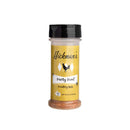 A pack of two Hickman's BBQ Party Fowl Chicken Rubs, a flavorful poultry seasoning from Hickman's BBQ, each bottle featuring a yellow label with a black chicken silhouette and a black lid, displayed on a white background. Perfect as your go-to rub for party fowl or as a BBQ chicken seasoning for any grilling occasion.