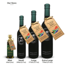 Four bottles of Georgetown Olive Oil Co. Favolosa (SOUTH AFRICA) Extra Virgin Olive Oil are displayed in ascending sizes: Mini (60ml), Small (200ml), Large (375ml), and Extra Large (750ml). Each bottle is adorned with a tag and a South African flag, emphasizing its origin. Experience the robust flavors and health benefits of this high polyphenol olive oil from Georgetown Olive Oil Co.