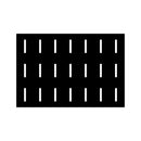 The DDR Fab Custom Charcoal/Wood Firebox Grate (25" x 17") features a black rectangle with four rows and six columns of evenly spaced vertical white lines, resembling a heavy-duty smoker grate for optimal airflow.