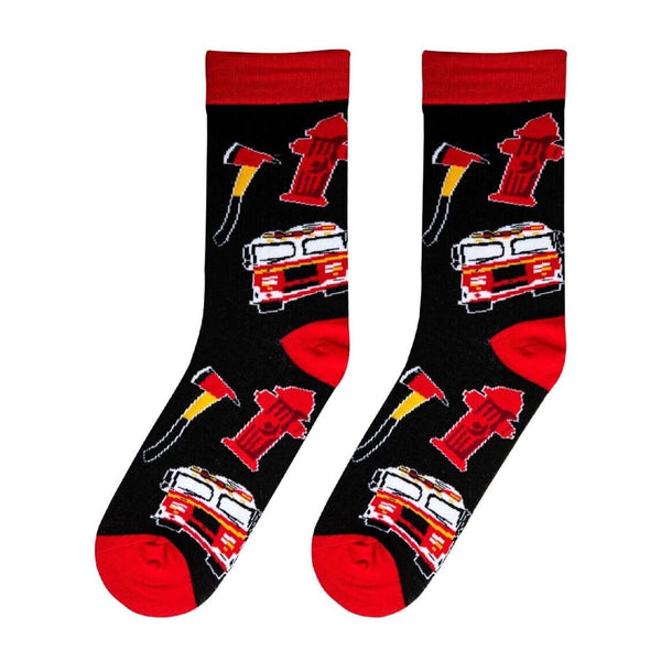 Firefighter socks with helmets and flame designs – great gift for first responders from DDR BBQ Supply