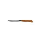 The Messermeister Folding Steak Knife - 4" features a silver blade and light brown wooden handle, shown open against a plain white background.
