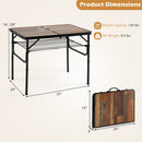 The DirectDeals Folding Camping Table with Adjustable Heights Storage Net & Handle features a 37x24″ wood top, black frame, holds 135 lbs, and folds to 24x19x3″ with a suitcase handle for easy transport.