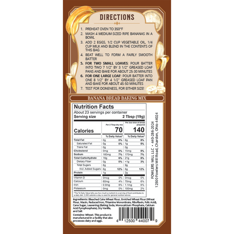 Fowler's Mill Banana Bread Mix for homemade-style baking at DDR BBQ Supply