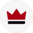 A simple crown icon with three red points on top and a black rectangular base, set against a light gray circular background.