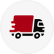 Icon of a delivery truck with a red cargo area and black cab, designed in a modern, minimalist style, often used to represent shipping or delivery services.
