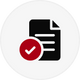 Icon of a black document with white lines and a red circle containing a white check mark in front, symbolizing approval or completion of paperwork.