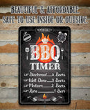 BBQ timer sign with humorous beer reference on a wooden background