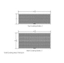 Diagram of the Old Country BBQ Pits G2 24x48 Offset Smoker grates: top grate is 46.3" x 15.5", main grate is 46.3" x 22.4", for a total cooking area of 1,765 sq in.