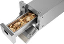 A close-up of the Napoleon Electric Smoker Box for Prestige® PRO 500VX Grills (GASM001) from Napoleon Grills, made of stainless steel and filled with wood chips to add rich wood-fired flavor when used in compatible grills or commercial units.