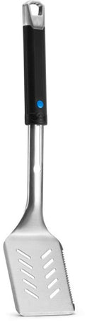 The Napoleon Grills Travel Tool Set (GATL001) features a compact metal spatula with a black handle, slotted blade, and serrated edge—ideal for grilling at home or on the go as part of your portable grilling kit.